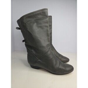 Vntg Jack Rogers Grey Mid Calf Snake Design Leather Slouch Boots Low Heel Sz 7 M